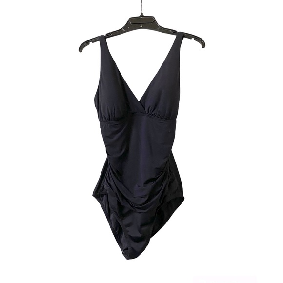 Jantzen Women's Solid Black Surplice One Piece Ruched Swimsuit Size 6 - Picture 1 of 14